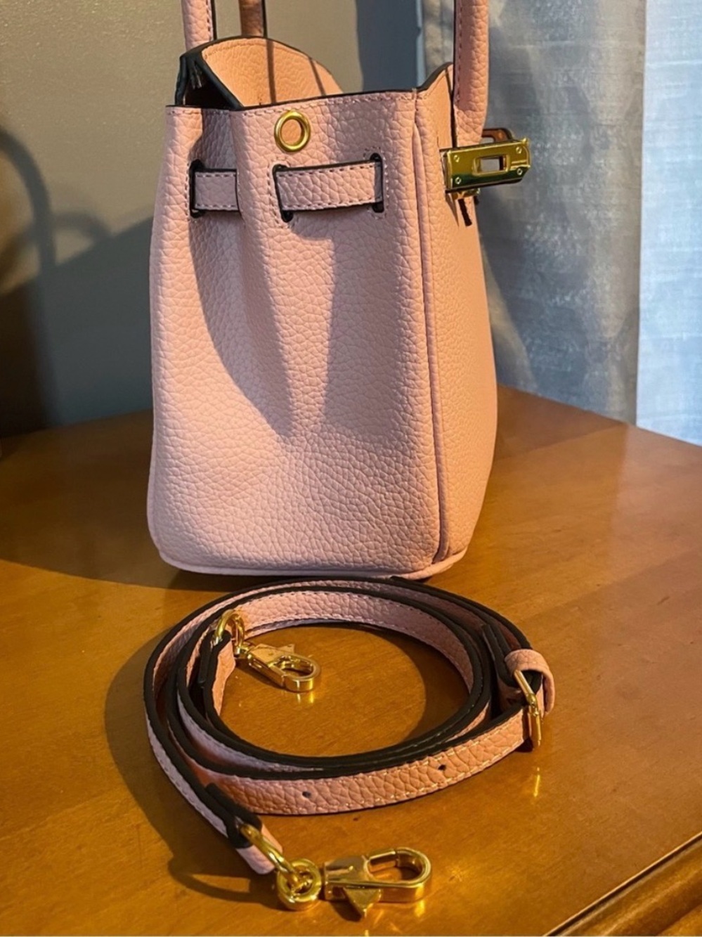Blush Pink Structured, Leather Top-Handle Satchel - Picture 7 of 11
